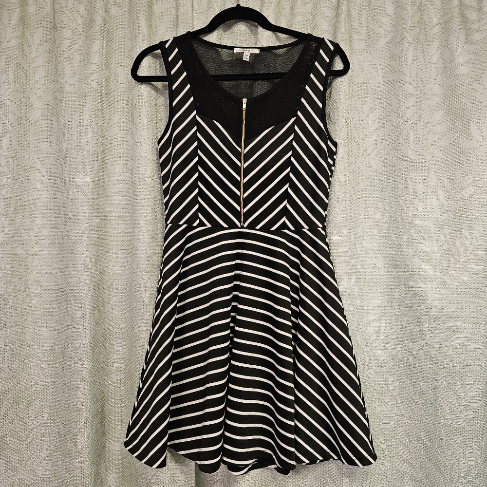 Amber Blue Striped Skater Dress (Black and White, Size Large)